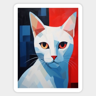 White Cubism Cat Sticker